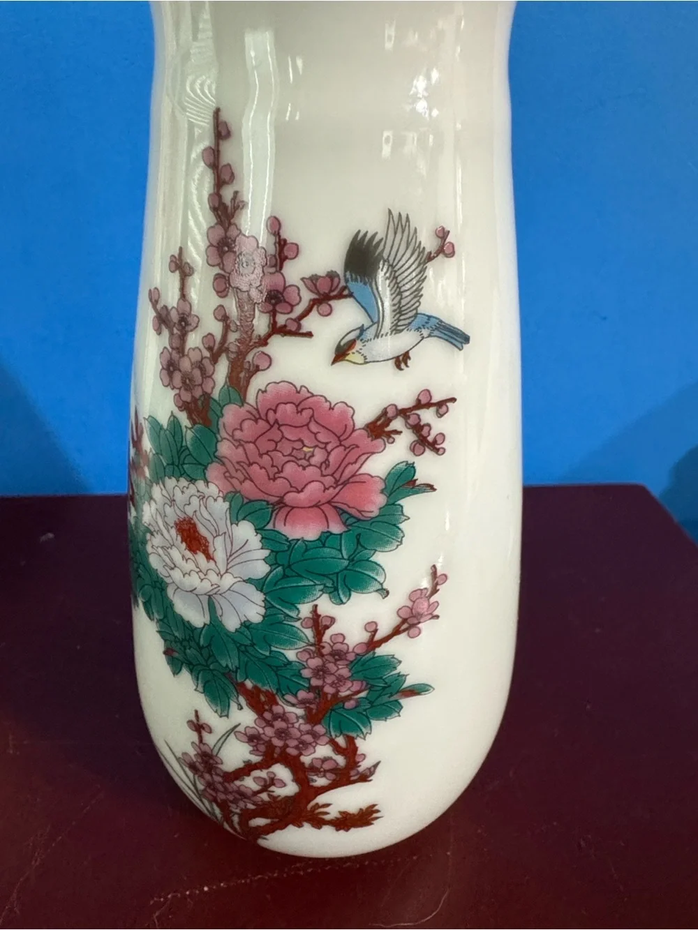 Vintage Porcelain Floral Vase with Pink and Green Accents